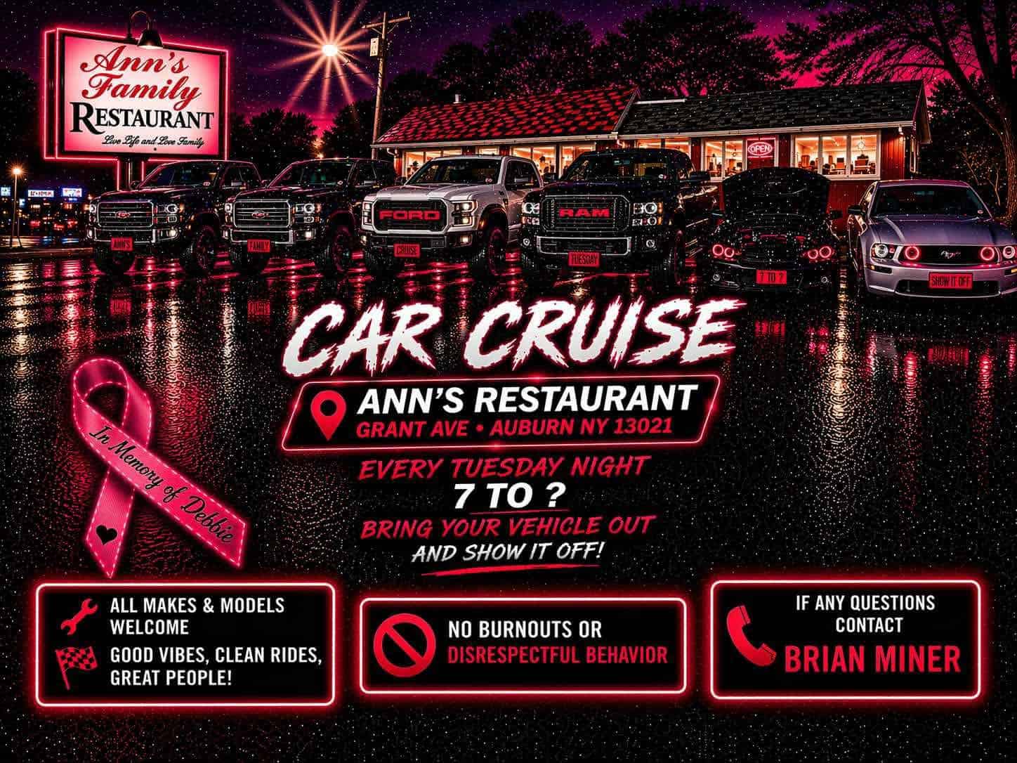 Ann's Restaurant Car Cruise event at Ann's Restaurant in Auburn, NY on April 21, 2026