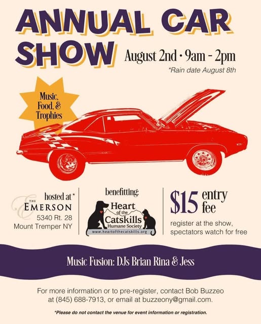 Annual Car Show event at The Emerson in Mount Tremper, NY on August 2, 2026