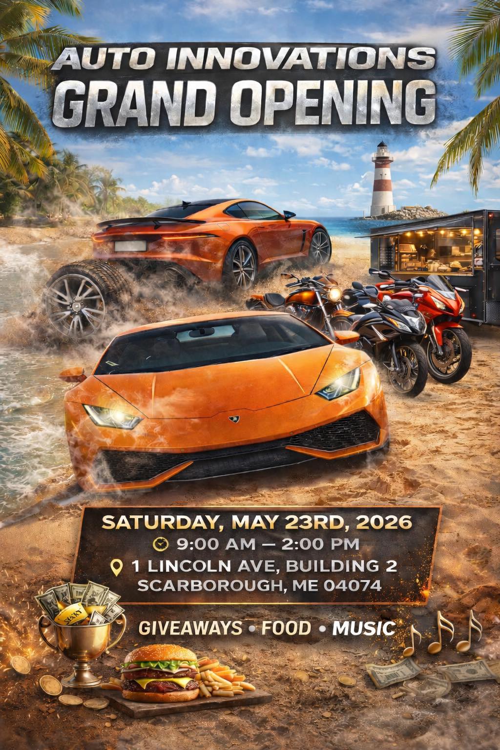 Auto Innovations Grand Opening event at 1 Lincoln Ave, Building 2 in Scarborough, ME on May 23, 2026