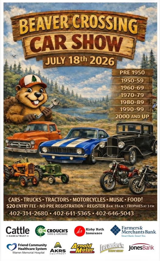 Beaver Crossing Street Dance / Beer Garden & Food / Car Show � N � Shine event at 619 Main St in Beaver Crossing, NE on July 18, 2026