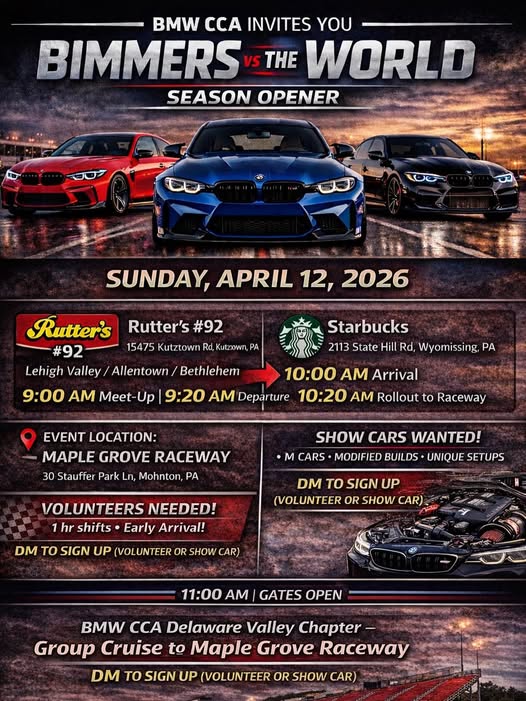 BMW CCA Bimmers Vs The World Season Opener event at Maple Grove Raceway in Mohnton, PA on April 12, 2026
