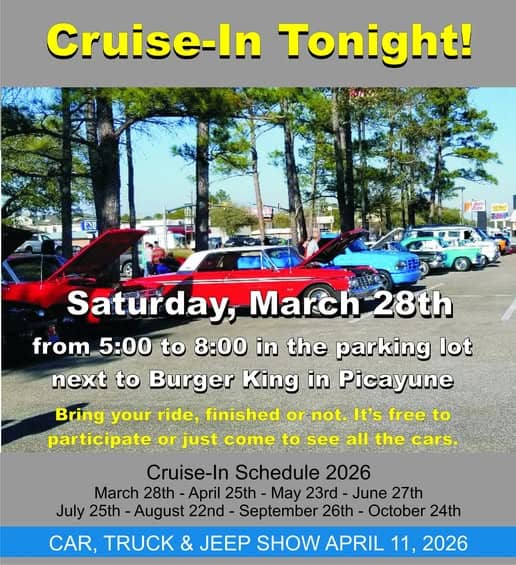 Boulevard Cruisers of Picayune MS Cruise-In event at Parking Lot next to Burger King in Picayune, MS on March 28, 2026