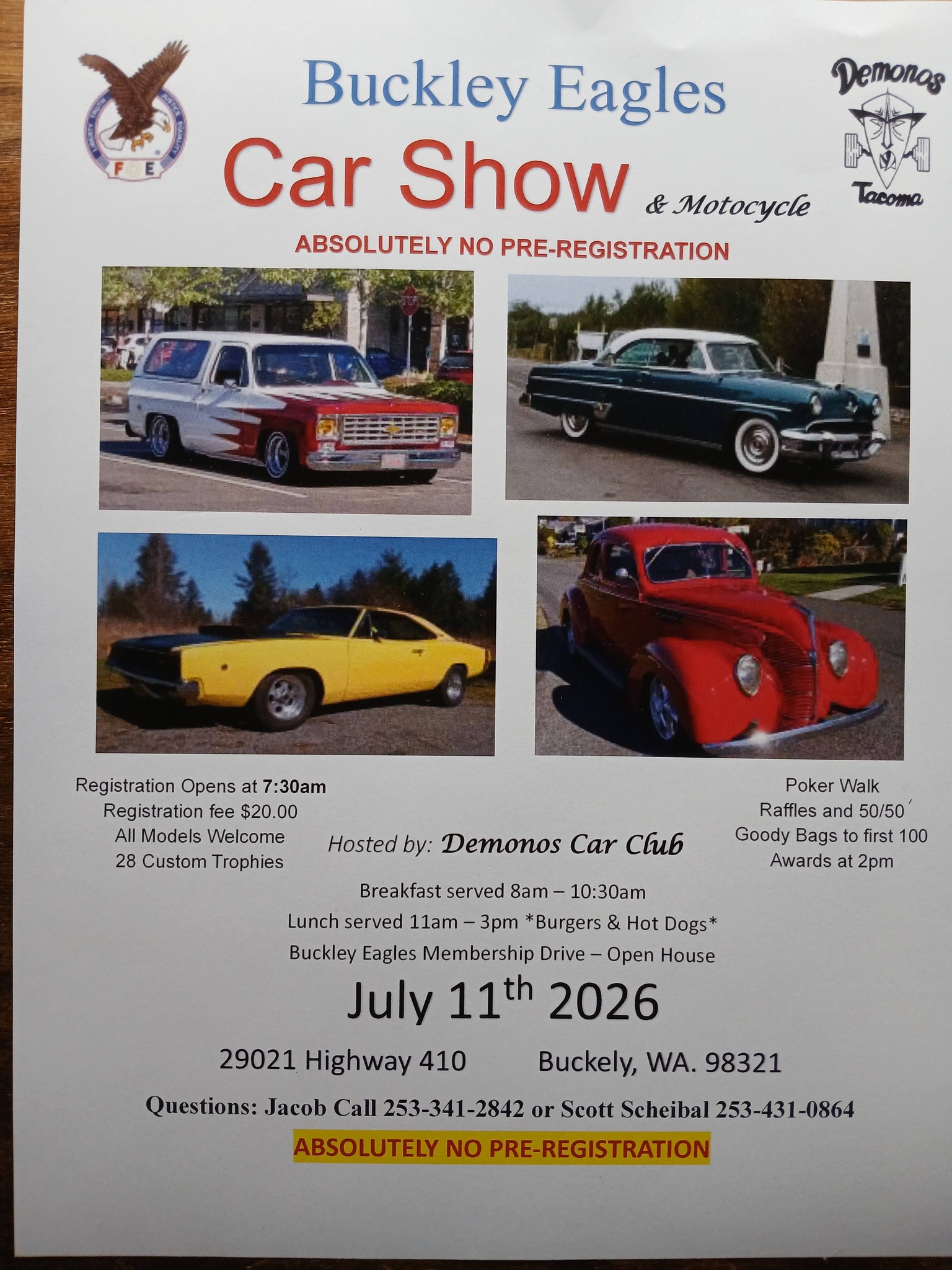 Buckley Eagles Car Show & Motorcycle event at Buckley Eagles in Buckley, WA on July 11, 2026