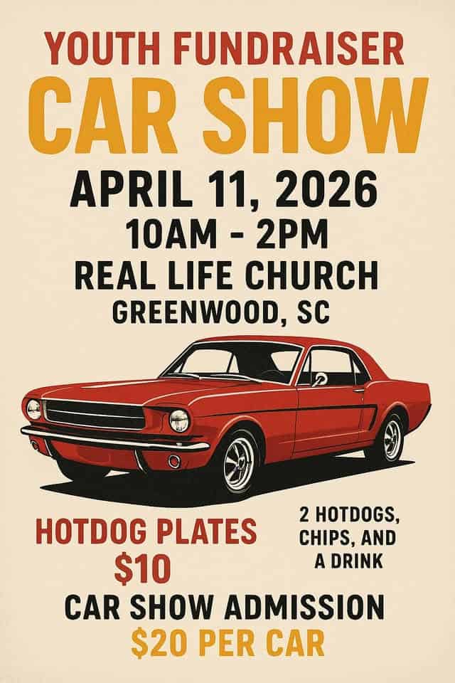 Car Show - Youth Fundraiser event at 2352 Us-221 in Greenwood, SC on April 11, 2026