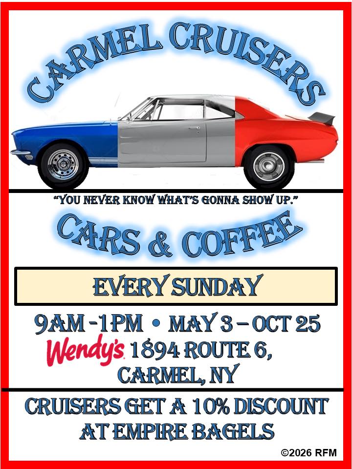 Carmel Cruisers Cars & Coffee event at Wendy's in Carmel, NY on May 3, 2026
