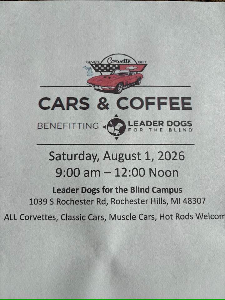 Cars & Coffee Benefitting Leader Dogs For The Blind event at Leader Dogs for the Blind Campus in Rochester Hills, MI on August 1, 2026