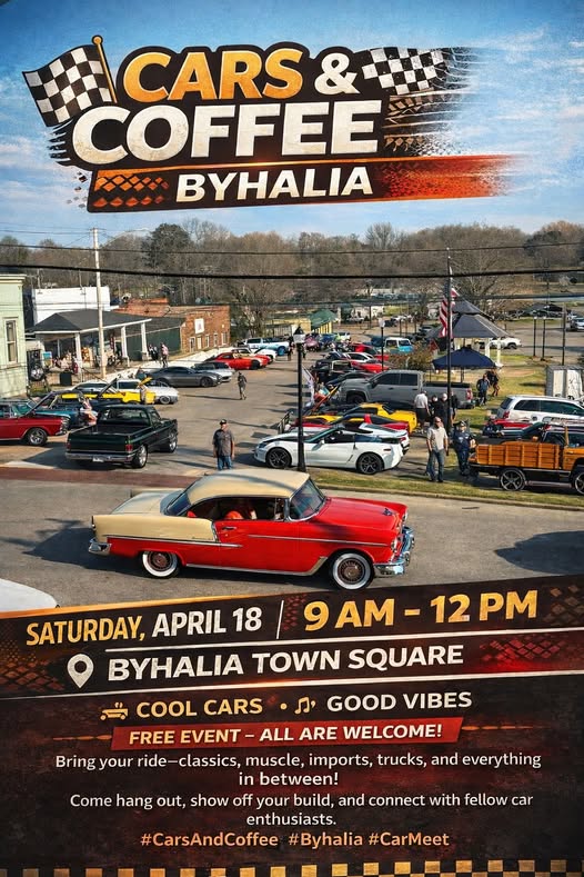 Cars & Coffee Byhalia event at Byhalia Town Square in Byhalia, MS on April 18, 2026