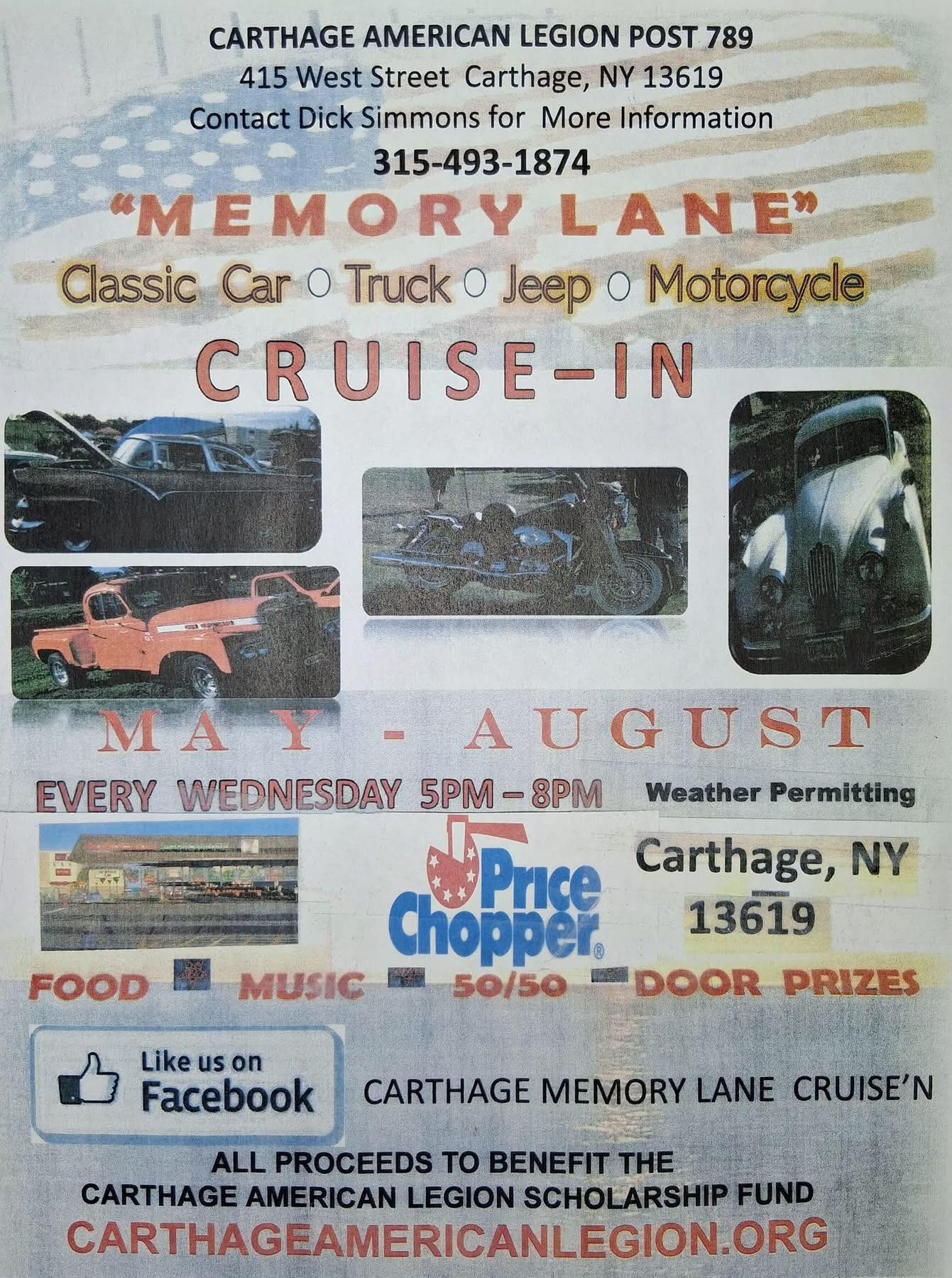 Carthage American Legion Post 789 "Memory Lane" Cruise-In event at Carthage Memory Lane in Carthage, NY on May 4, 2026
