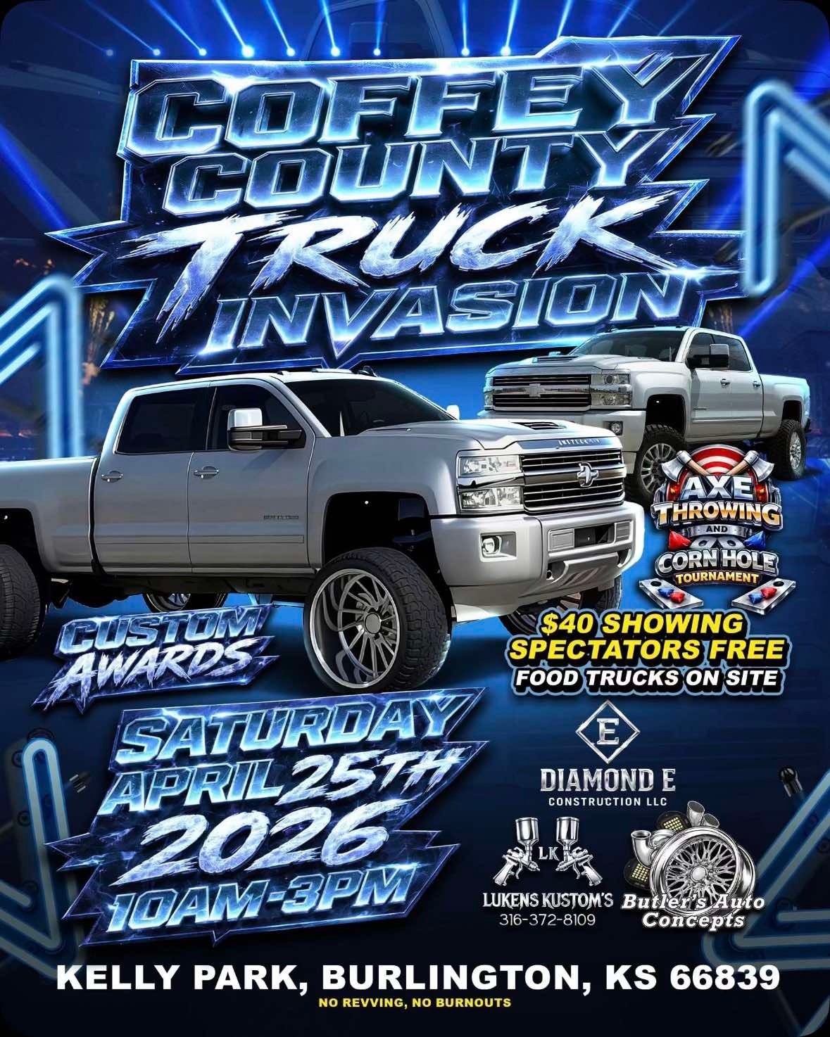 Coffey County Truck Invasion event at Kelly Park in Burlington, KS on April 25, 2026