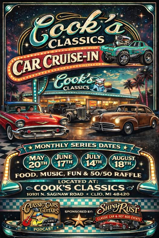 Cook's Classics Car Cruise-In event at Cook's Classics in Clio, MI on May 20, 2026