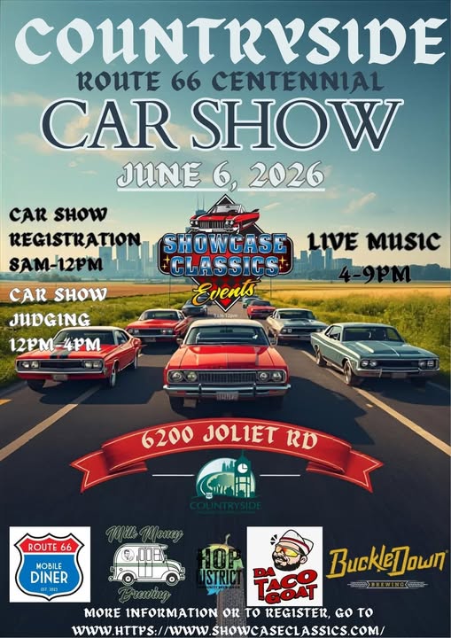 Countryside Route 66 Centennial Car Show event at 6200 Joliet Rd in Countryside, IL on June 6, 2026