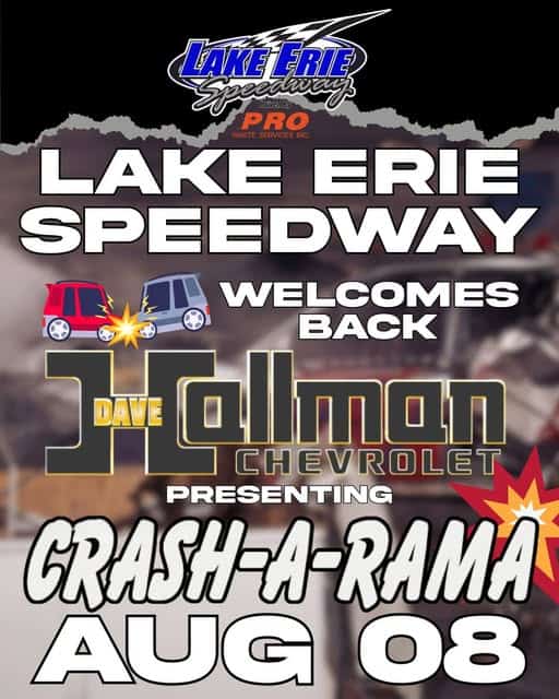Crash-A-Rama event at Lake Erie Speedway in North East, PA on August 8, 2026