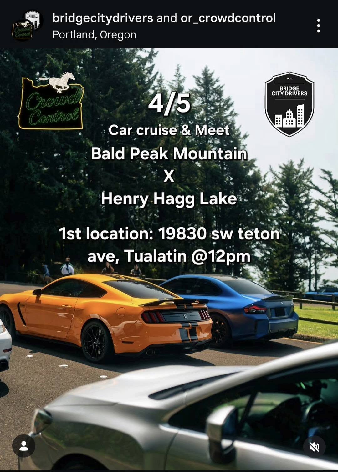 Crowd Control Car Cruise & Meet Bald Peak Mountain X Henry Hagg Lake event at 19830 sw teton ave in Tualatin, OR on April 5, 2026