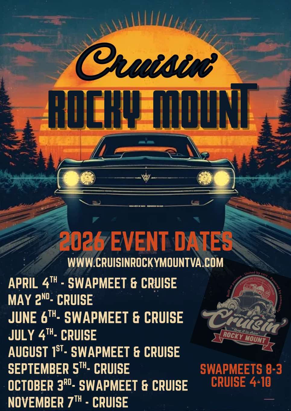Cruisin' Rocky Mount event at Town of Rocky Mount in Rocky Mount, VA on April 4, 2026