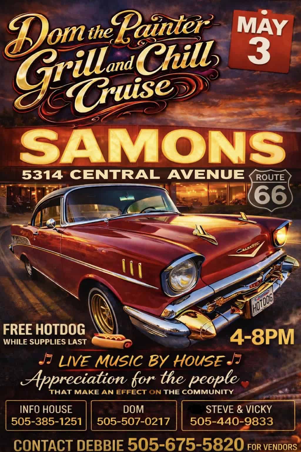 Dom The Painter Grill And Chill Cruise event at Samons in Albuquerque, NM on May 3, 2026