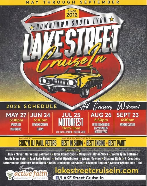 Downtown South Lyon Lake Street Cruise In event at Lake Street Cruise In in South Lyon, MI on May 27, 2026