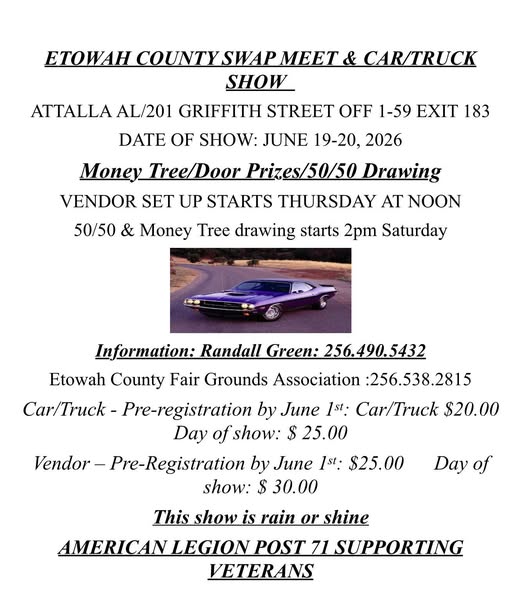 Etowah County Swap Meet & Car/Truck Show event at Etowah County Fair Grounds in Attalla, AL on June 19, 2026