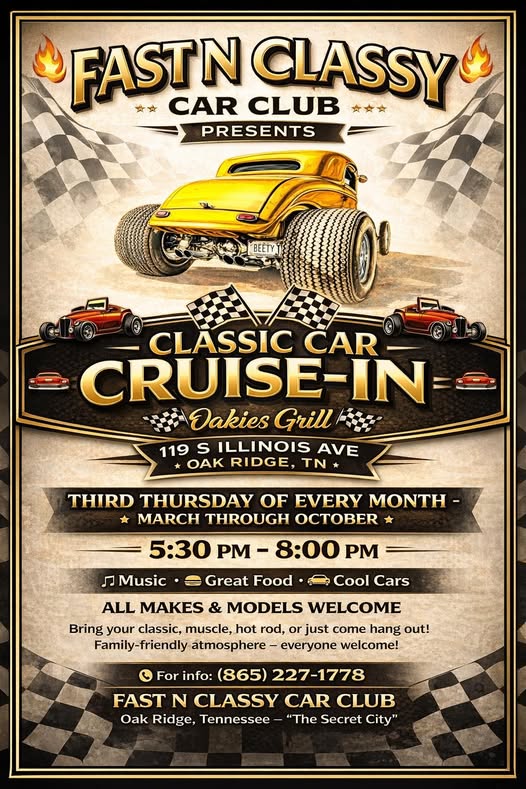 Fast N Classy Car Club Classic Car Cruise-In event at Oakies Grill in Oak Ridge, TN on May 19, 2026