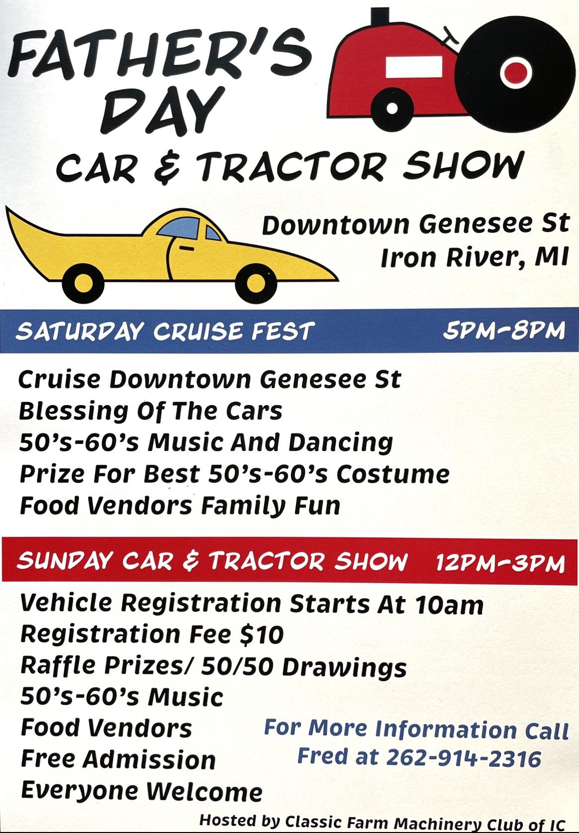 Father's Day Car & Tractor Show event at Downtown Genesee St in Iron River, MI on June 20, 2026