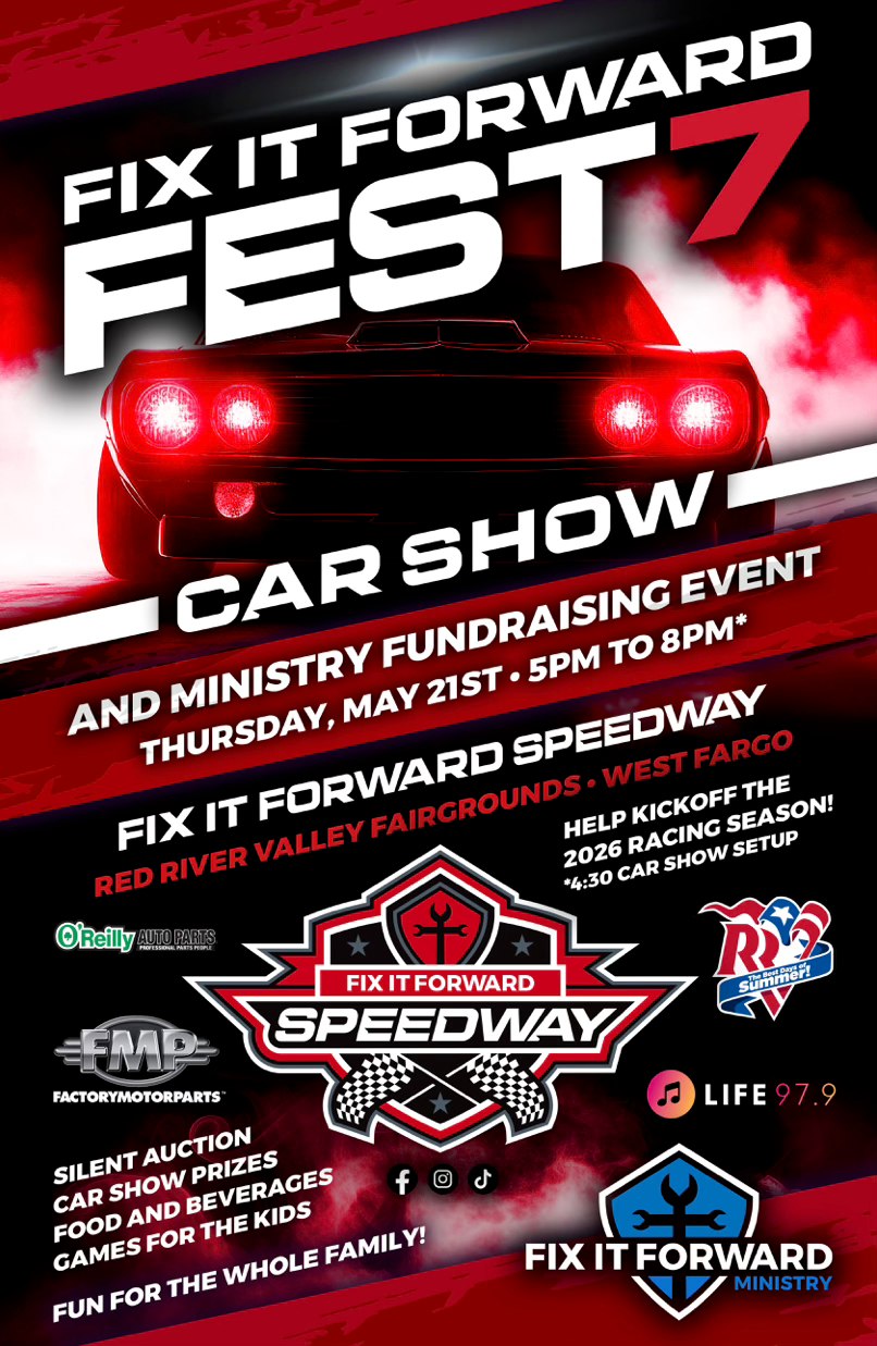 Fix It Forward Fest 7 Car Show event at Fix It Forward Speedway in West Fargo, ND on May 21, 2026