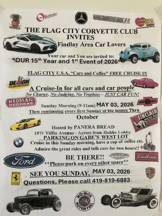 Flag City U.S.A. �Cars and Coffee� Free Cruise-in event at PARKING GABE'S WEST LOT in Findlay, OH on May 3, 2026