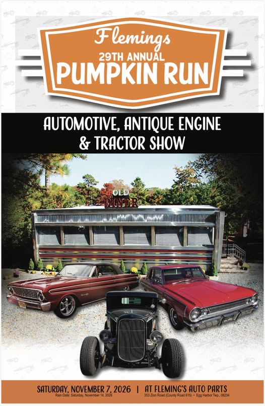 Fleming's 29th Annual Pumpkin Run event at Fleming's Auto Parts in Egg Harbor Twp, NJ on November 7, 2026