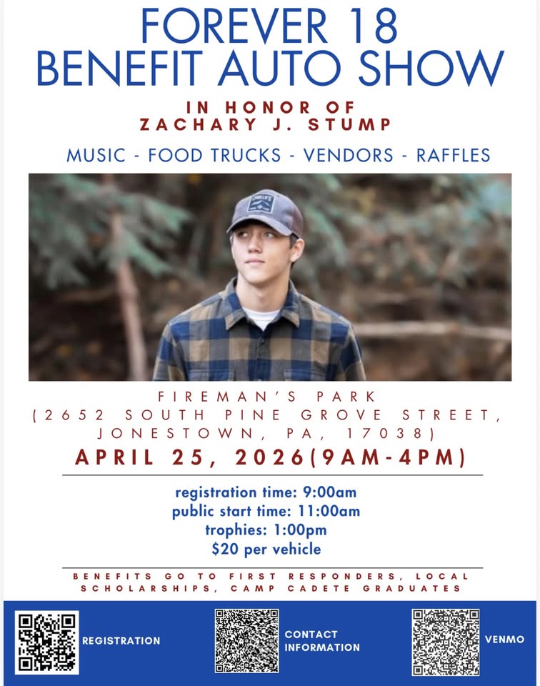 Forever 18 Benefit Auto Show event at Fireman's Park in Jonestown, PA on April 25, 2026