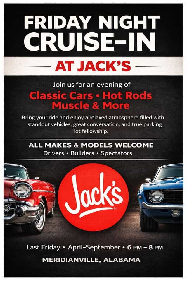 Friday Night Cruise In event at 7845 Highway 72 West in Madison, AL on April 24, 2026