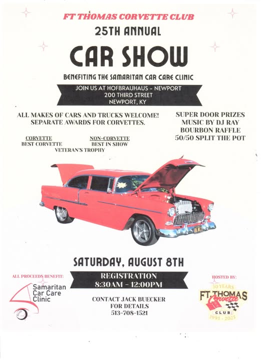 FT THOMAS CORVETTE CLUB 25TH ANNUAL CAR SHOW event at Hofbrauhaus - Newport in Newport, KY on August 8, 2026