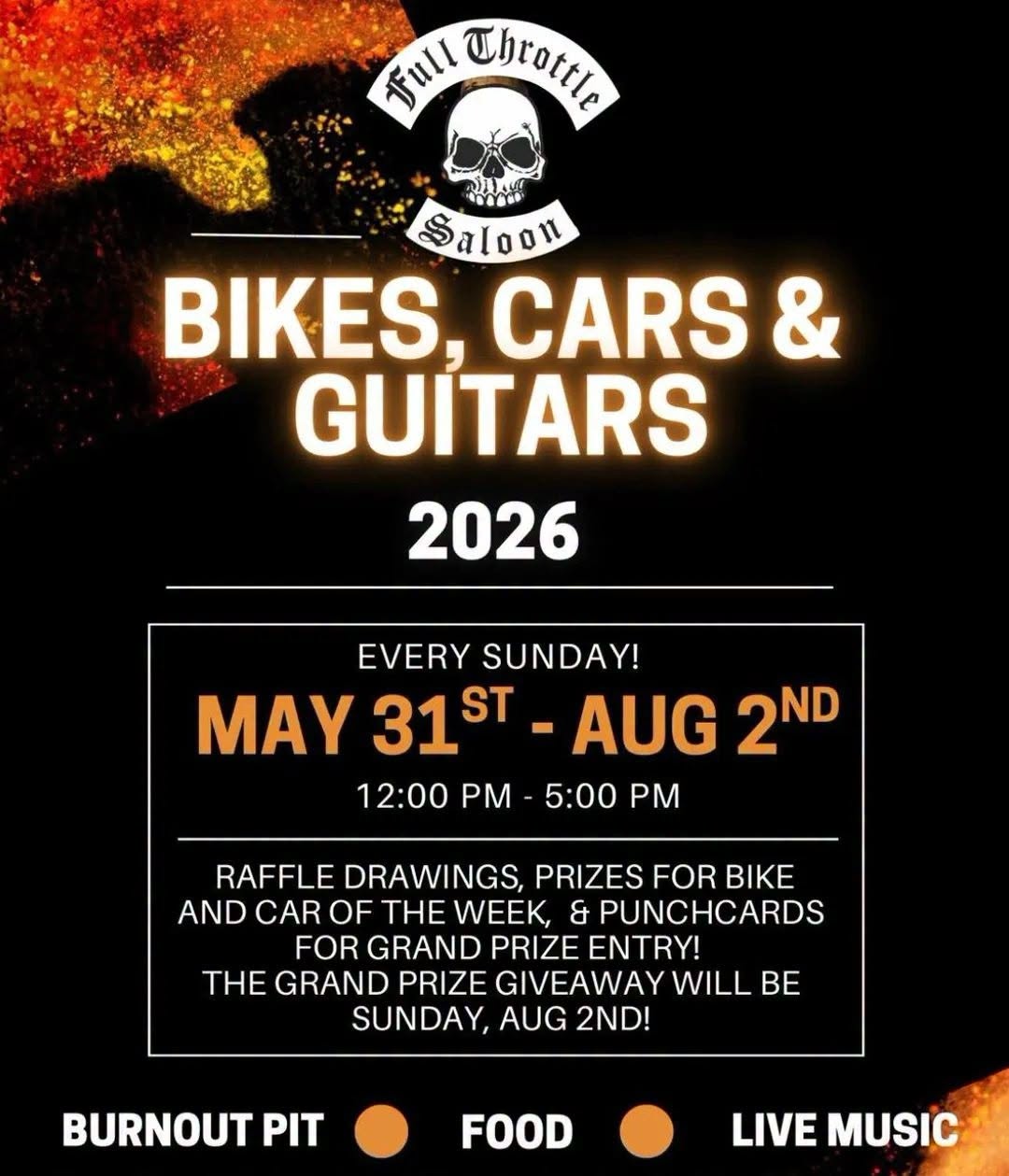 Full Throttle Saloon Bikes, Cars & Guitars 2026 event at Full Throttle Saloon in Vale, SD on May 31, 2026