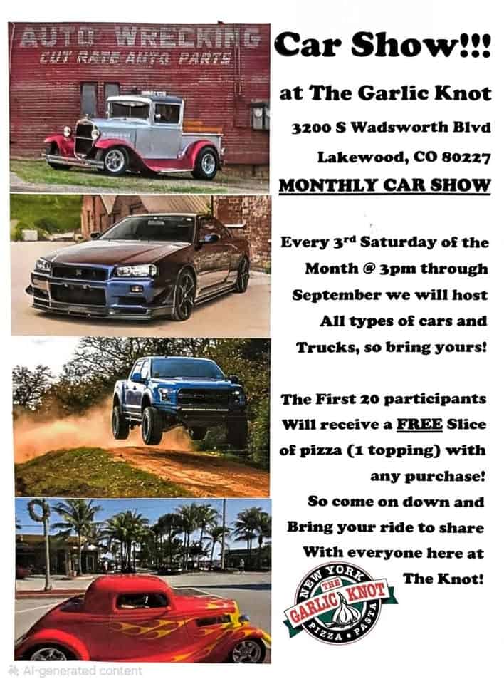 Garlic Knot Car Show Series event at 3200 S Wadsworth Blvd A in Lakewood, CO on June 20, 2026