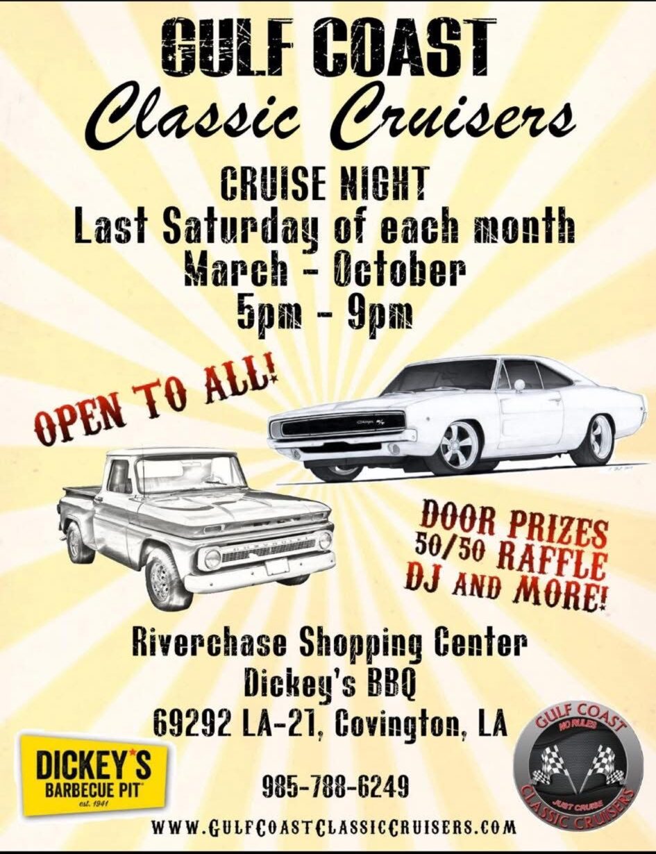 Gulf Coast Classic Cruisers Cruise Night event at Dickey's BBQ in Covington, LA on March 27, 2026
