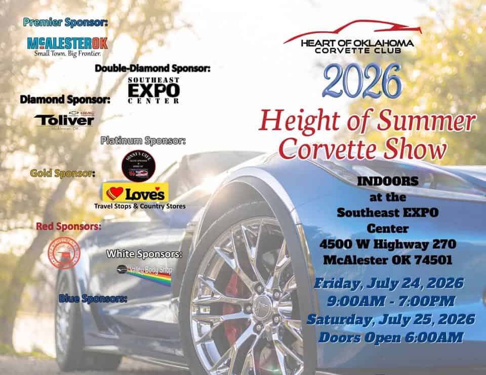 Height of Summer Corvette Show hosted by HOCC event at 4500 West in Mcalester, OK on July 24, 2026