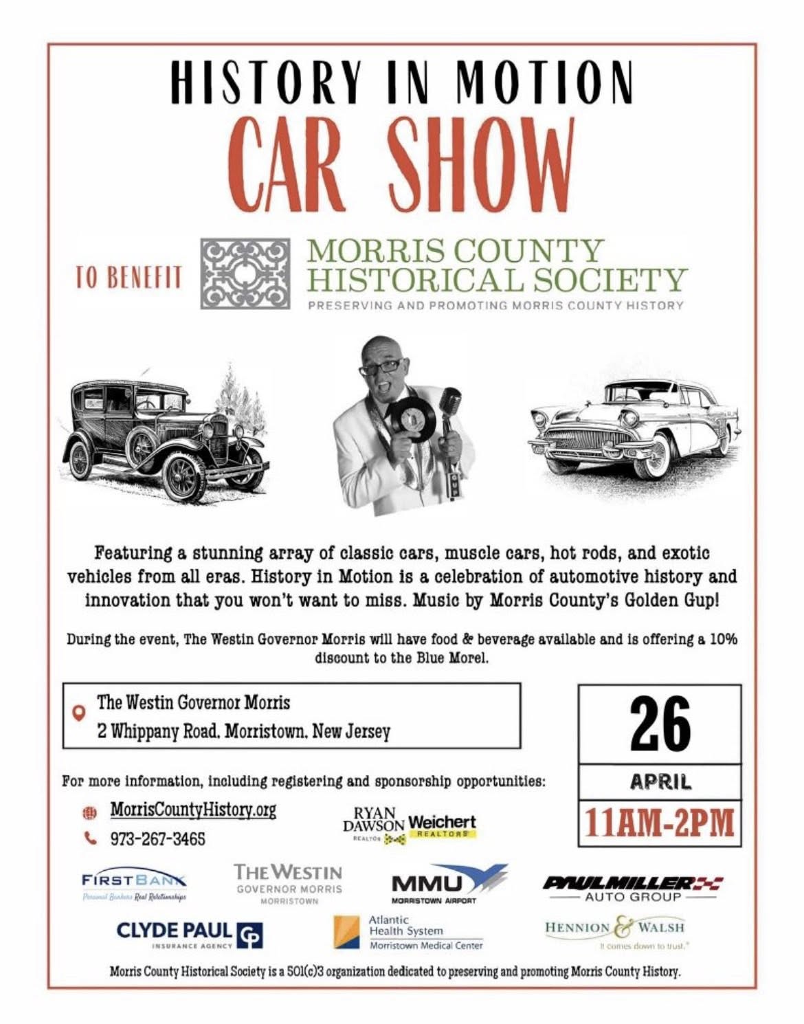 History In Motion Car Show To Benefit Morris County Historical Society event at The Westin Governor Morris in Morristown, NJ on April 26, 2026