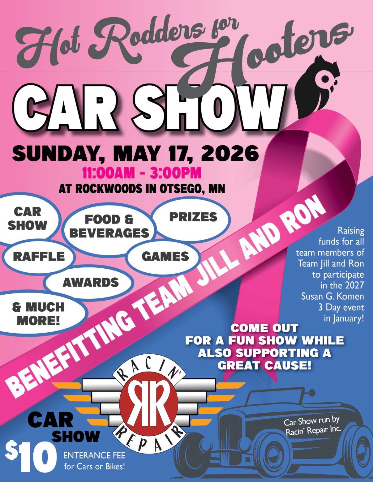 Hot Rodders For Hooters Car Show event at Rockwoods in Otsego, MN on May 17, 2026