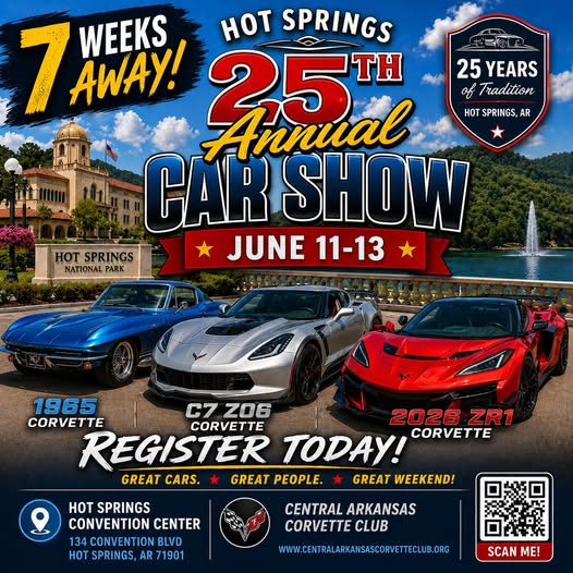 Hot Springs 25th Annual Car Show event at Hot Springs Convention Center in Hot Springs, AR on June 11, 2026