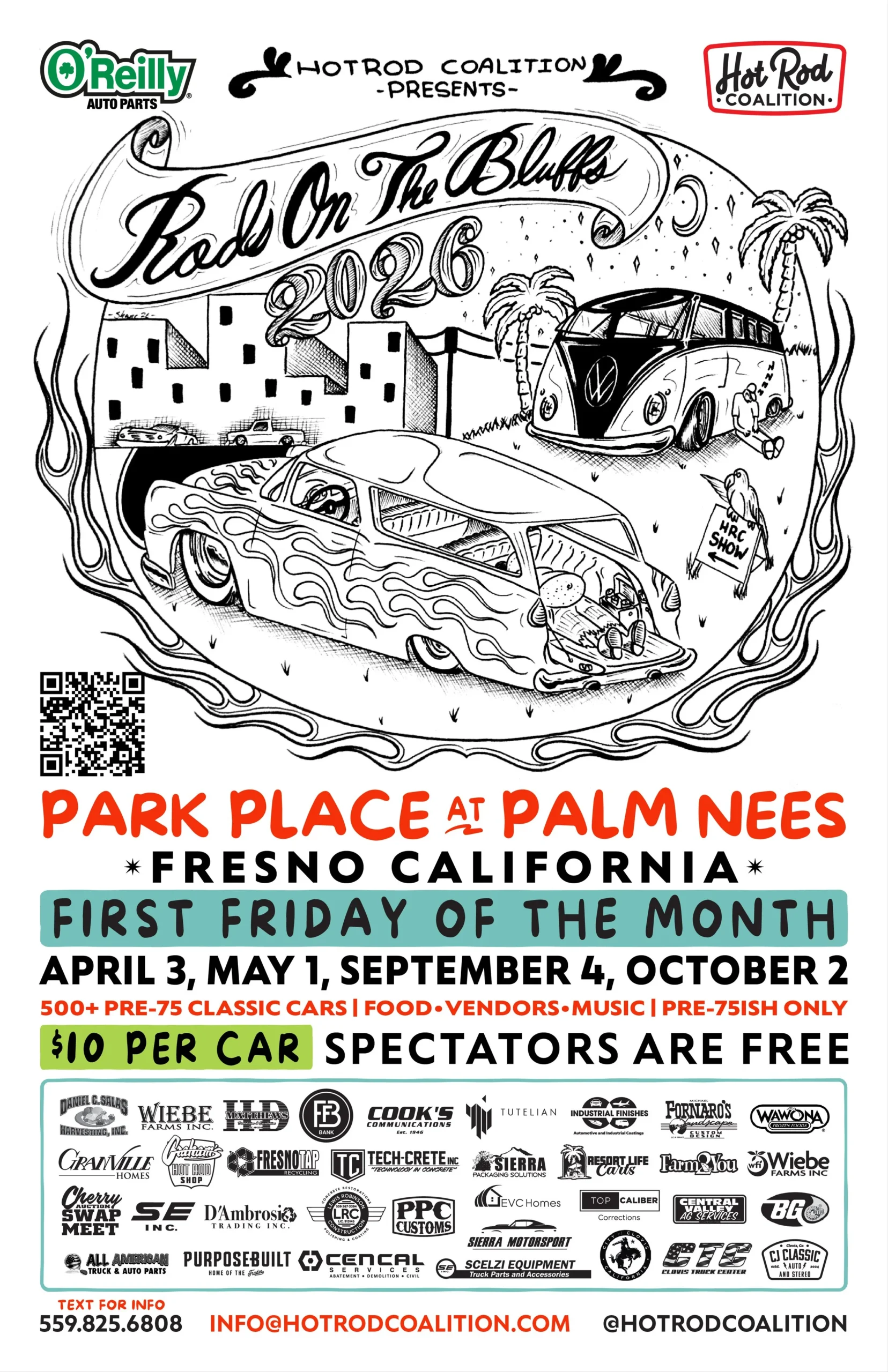 Hotrod Coalition Presents Rods On The Bluffs 2026 event at Park Place at Palm Nees in Fresno, CA on April 3, 2026