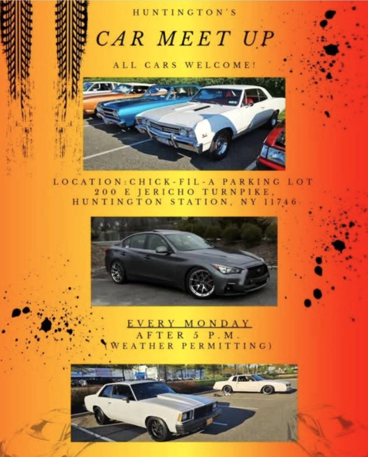 Huntington's Car Meet Up event at Chick-Fil-A Parking Lot in Huntington Station, NY on April 25, 2026