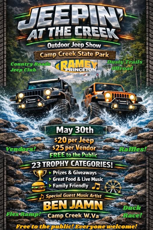 Jeepin' At The Creek event at Camp Creek State Park in Camp Creek, WV on May 30, 2026