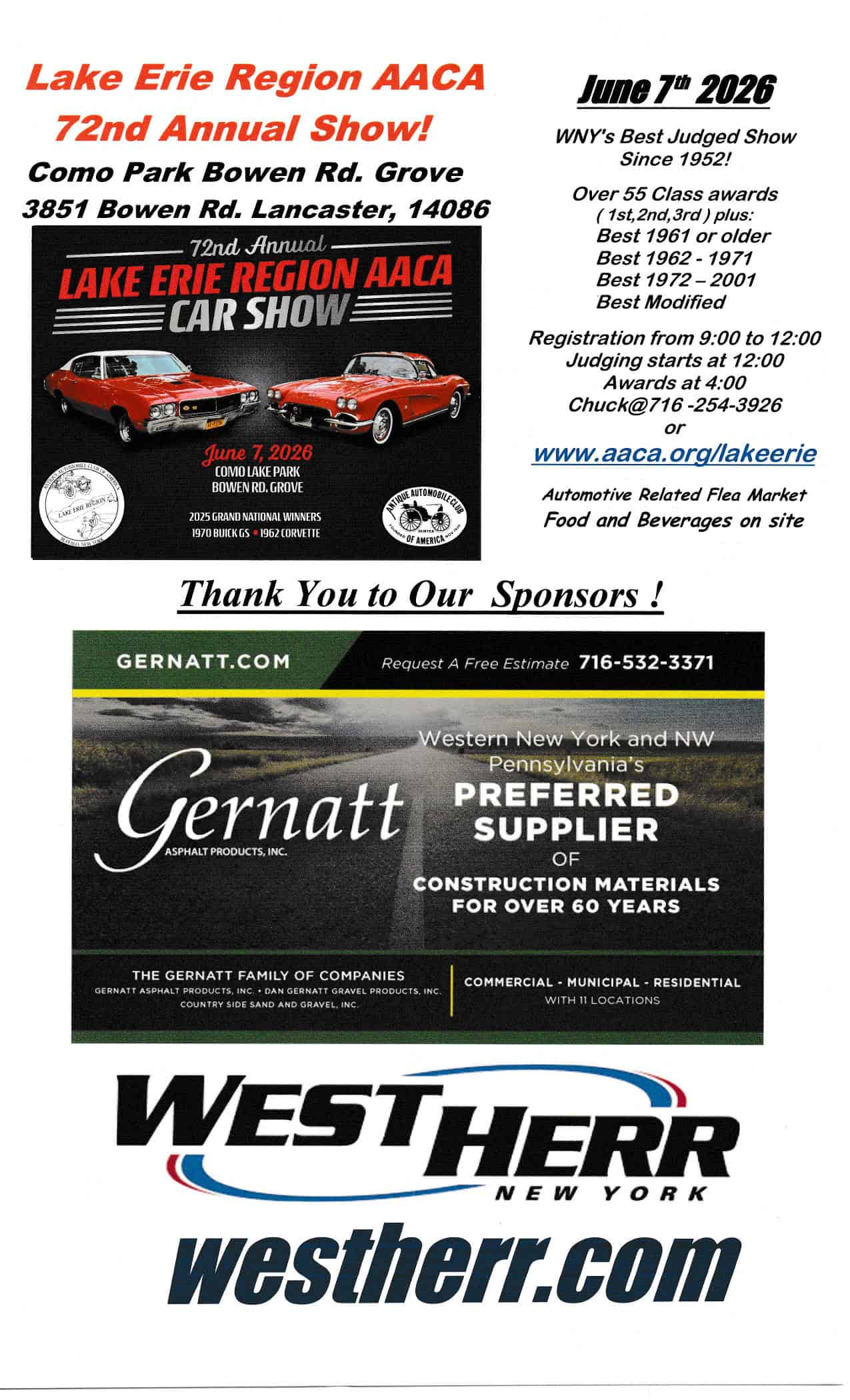 Lake Erie Region AACA 72nd Annual Show event at Como Park in Lancaster, NY on June 7, 2026