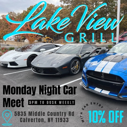 Lake View Grill Monday Night Car Meet event at Lake View Grill in Calverton, NY on April 27, 2026