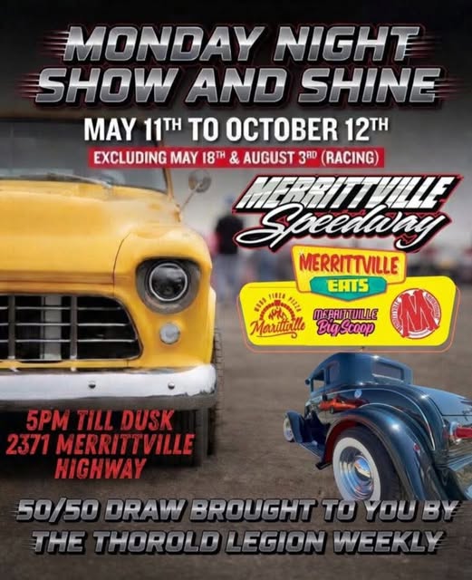 Merrittville Speedway Monday Night Show And Shine event at Merrittville Speedway in Thorold, ON on May 11, 2026