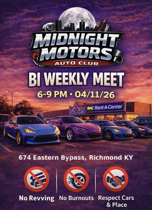 Midnight Motors Auto Club Bi Weekly Meet event at Rent-A-Center in Richmond, KY on April 11, 2026