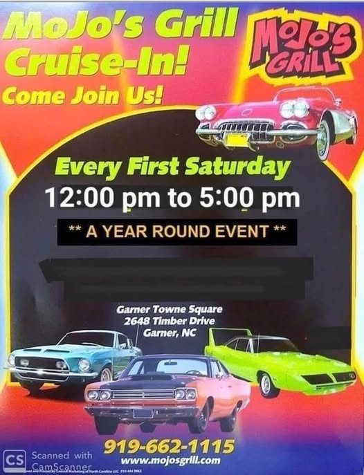 MoJo's Grill Cruise-In! event at Garner Towne Square in Garner, NC on May 6, 2026