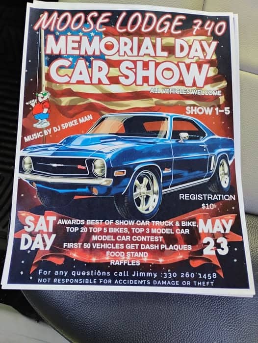 Moose Lodge 740 Memorial Day Car Show event at Moose Lodge 740 in Uhrichsville, OH on May 23, 2026