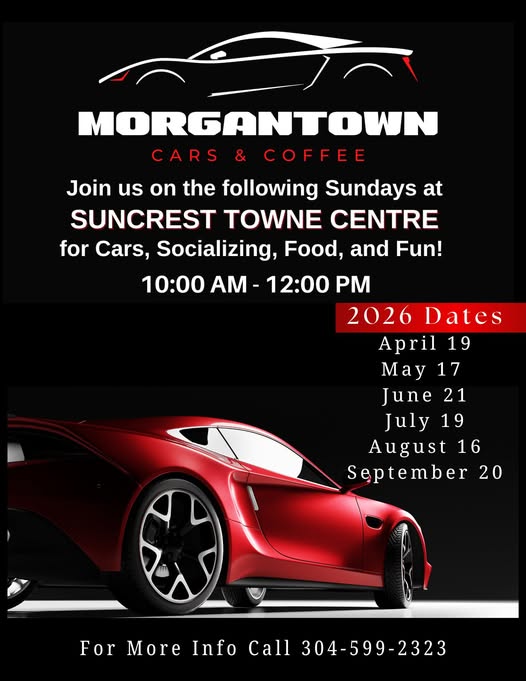 Morgantown Cars & Coffee event at Suncrest Towne Centre in Morgantown, WV on April 19, 2026