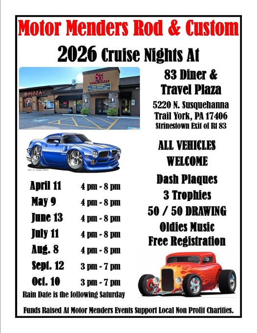 Motor Menders Rod & Custom 2026 Cruise Nights At event at 83 Diner & Travel Plaza in York, PA on April 11, 2026