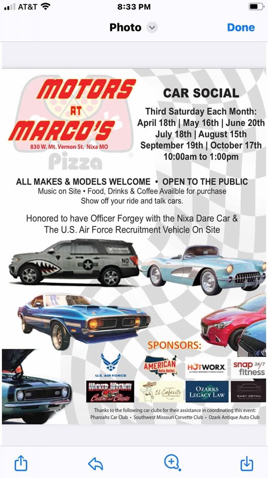 Motors At Marco's Car Social event at Marco's in Nixa, MO on May 21, 2026