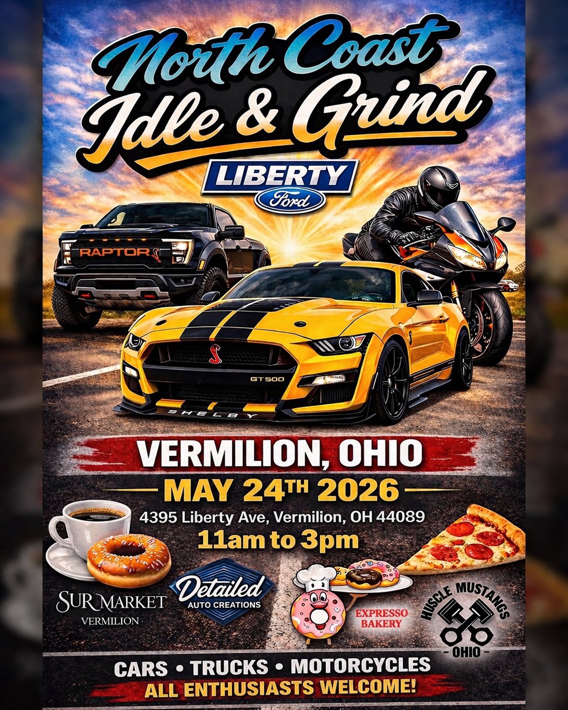 North Coast Idle & Grind Liberty Ford event at Liberty Ford in Vermilion, OH on May 24, 2026