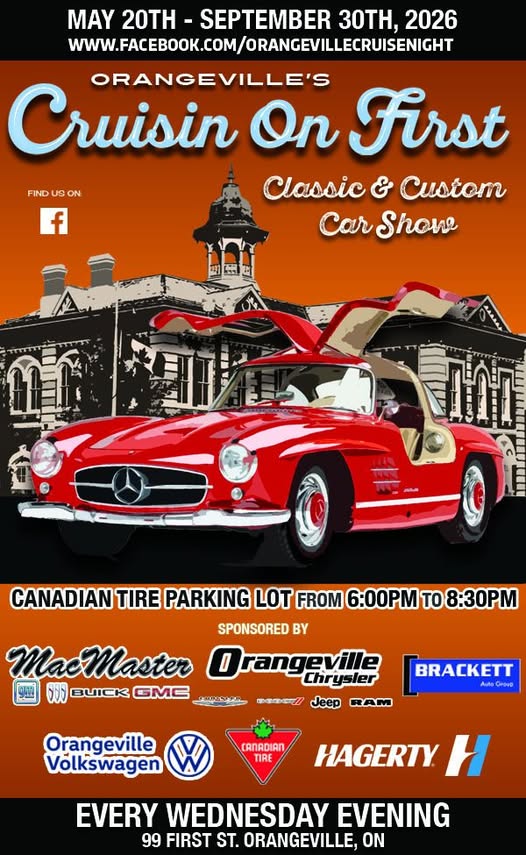 Orangeville's Cruisin On First Classic & Custom Car Show event at Canadian Tire parking lot in Orangeville, ON on May 20, 2026